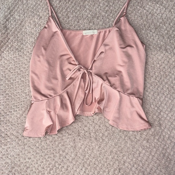 Pink Ruffle Tie-Front Women's Camisole Top Size Medium - Picture 1 of 4